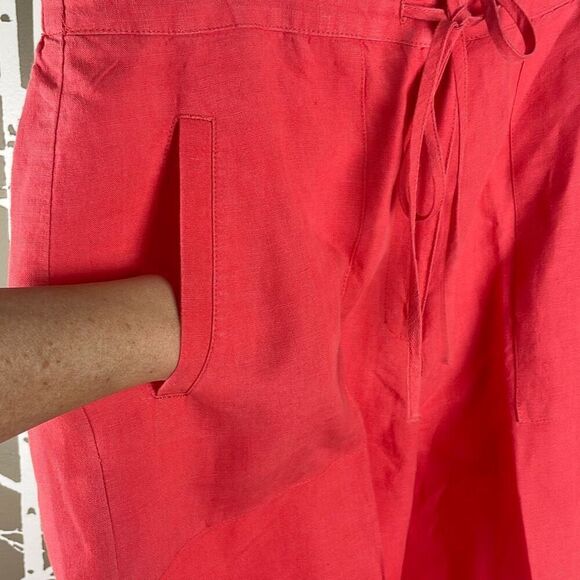 Liz Claiborne LizSport 100% LINEN High Rise Wide Leg Pants Coral Pink 12 - Picture 9 of 11